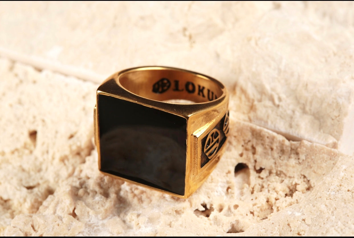 Olokun Enamel Tainted Royal Square Ring (GOLD)