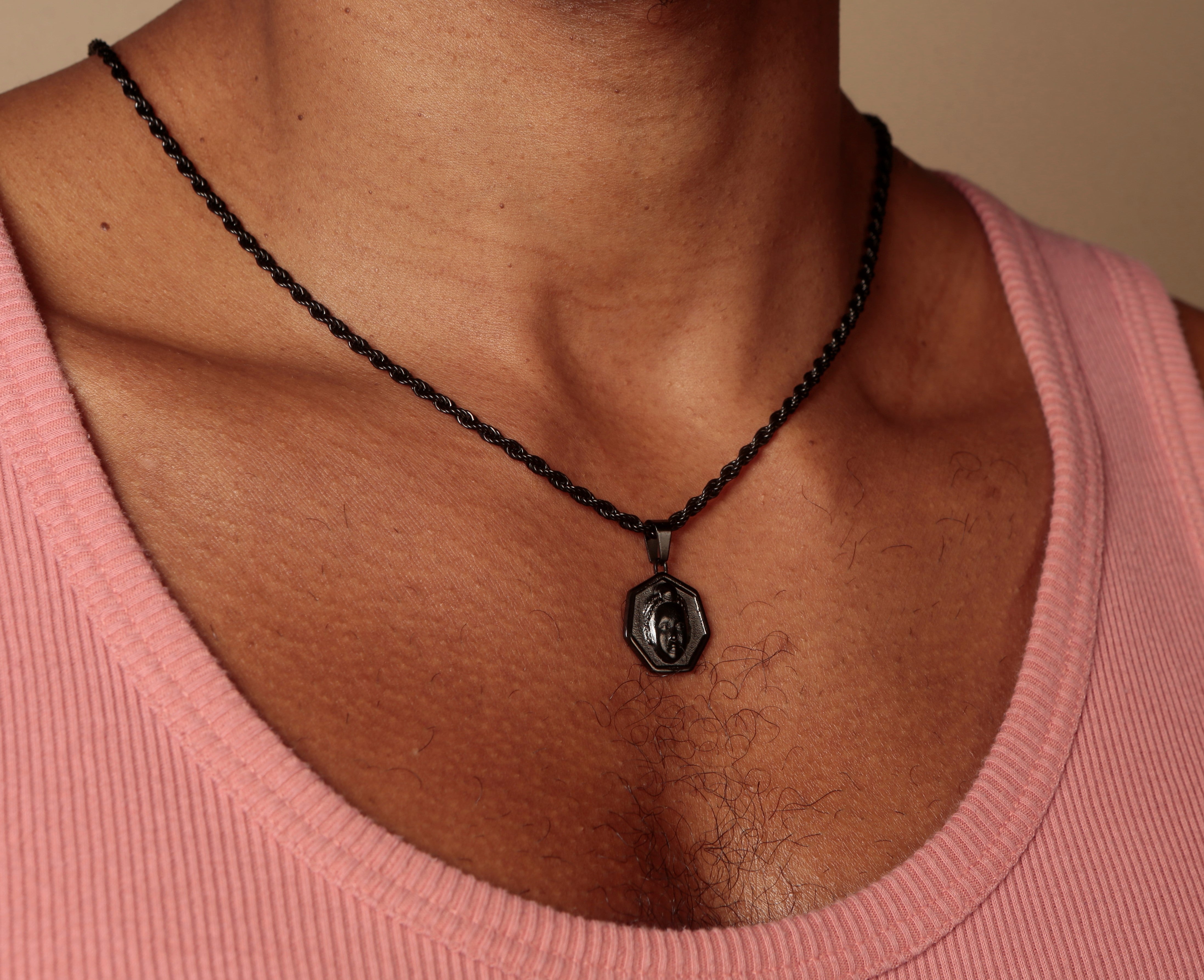 Heptagon cut ORI Head with 3MM Rope Chain (BLACK)