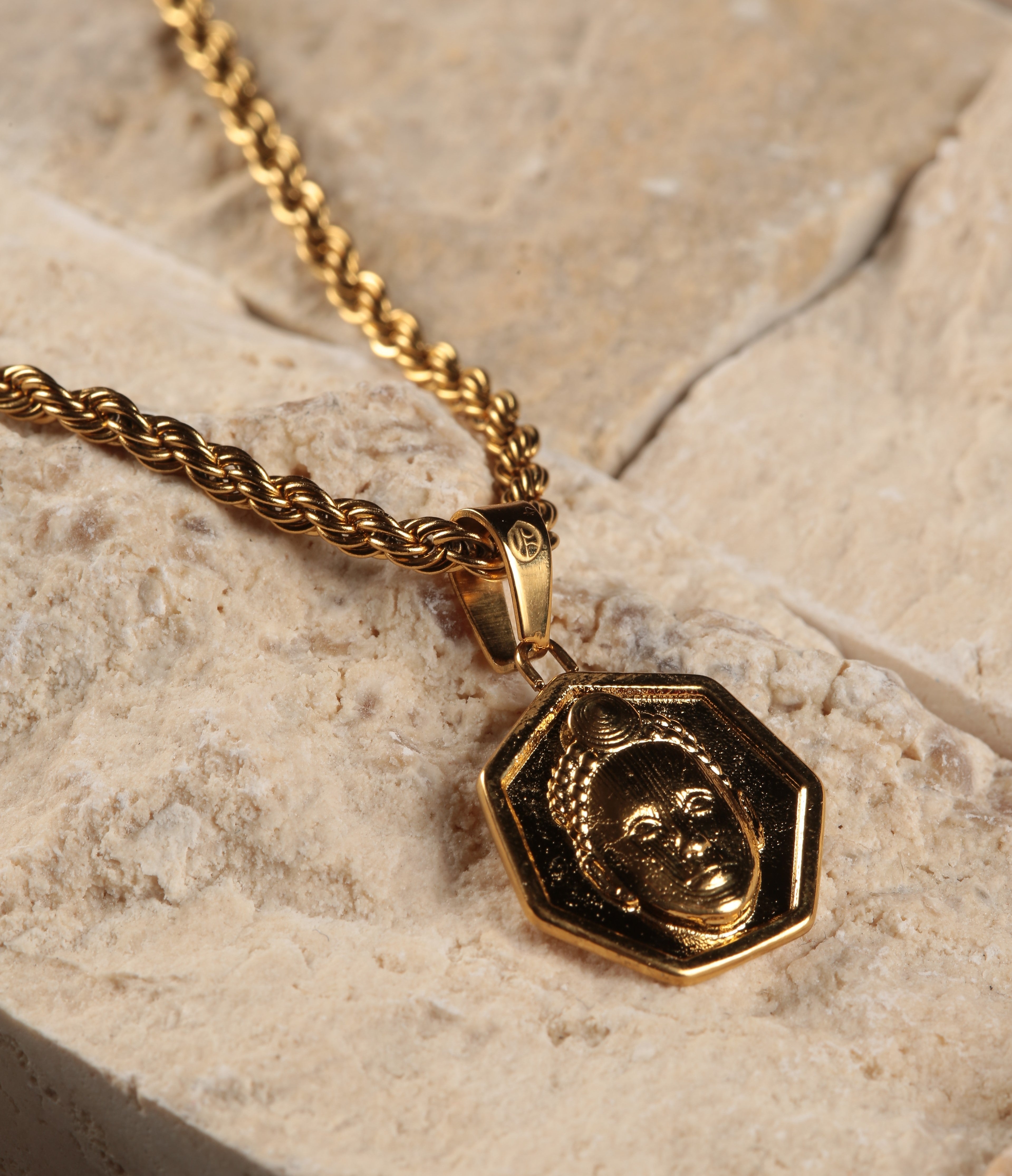 Heptagon cut ORI Head with 3MM Rope Chain (GOLD)