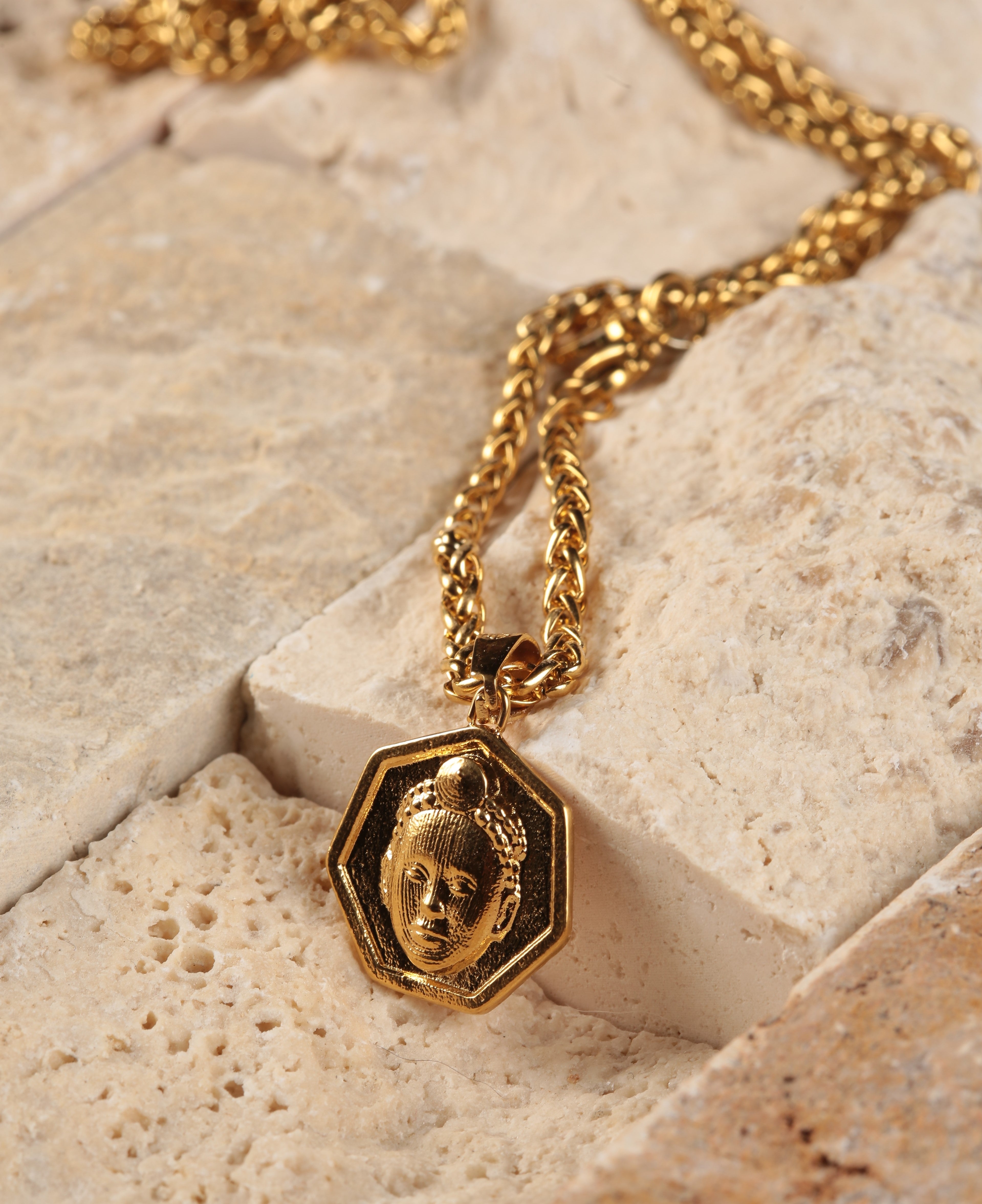 Heptagon cut ORI Head with 3MM Wheat Chain (GOLD)